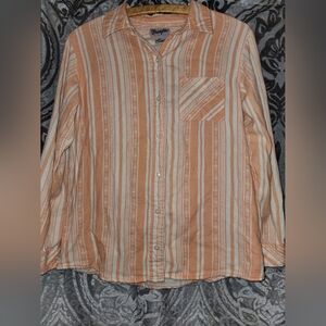 Wrangler Coral and Cream Striped Button-Down Shirt